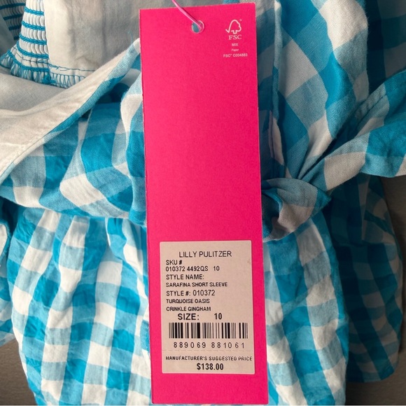 NWT Lilly Pulitzer Sarafina Short Sleeve Top Women’s Size 10 Turquoise Oasis - Picture 10 of 12